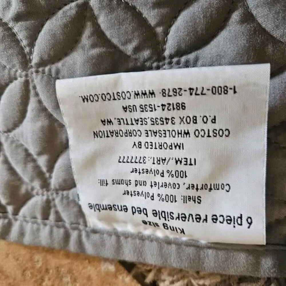 Costco King Size Gray Reversible Bed Coverlet
